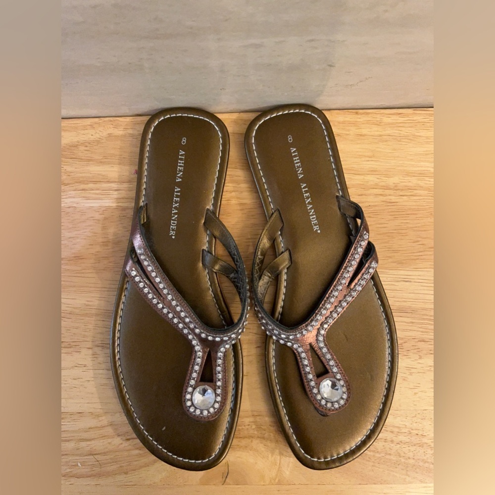 Athena Alexander Brown Sandals With Rhinestone-Embellished Straps